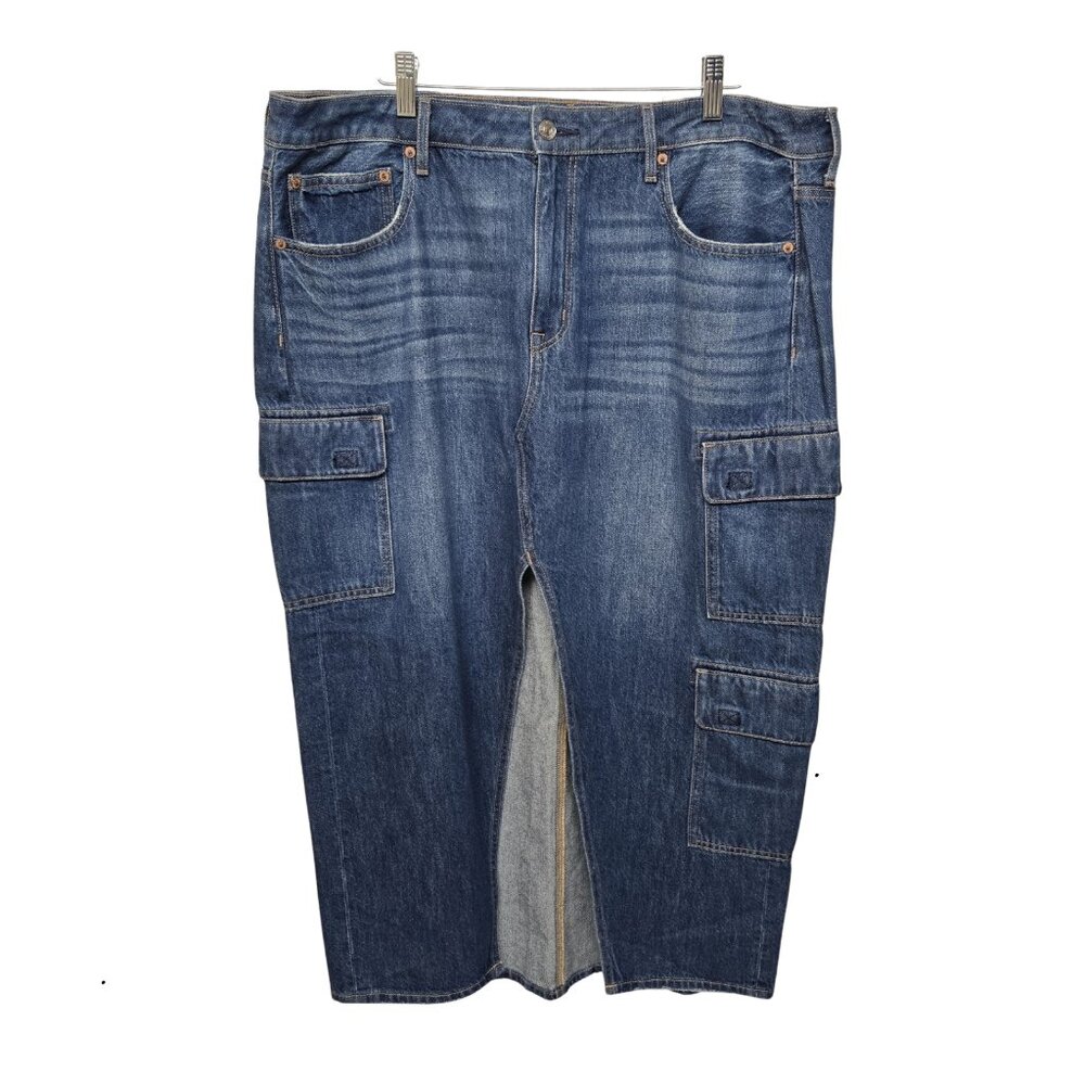 American Eagle Jeans Skirt Low-Rise Maxi Cargo Pockets 18 Stretch Front Slit